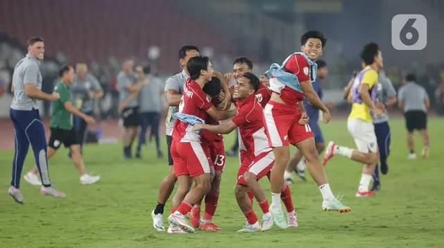 Timnas Indonesia U-23 sukses membungkam perlawanan Thailand pada babak Semifinal Piala AFF U-23 2025 di Stadion Utama Gelora Bung Karno (SUGBK) Jakarta, Jumat (25/7/2025). (Liputan6.com/Helmi Fithriansyah)