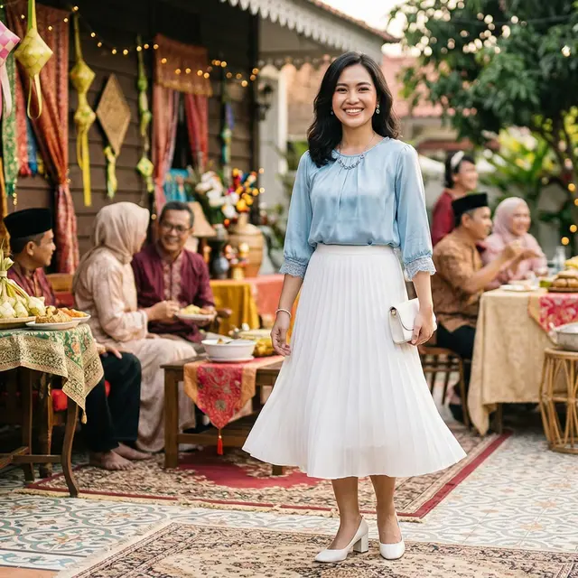 Rok putih dan blouse warna untuk lebaran (Foto: Gemini AI)