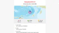 Gempa bumi kembali menggetarkan wilayah Tanimbar, Provinsi Maluku pukul 12:42:41 WIB, pada hari ini, Rabu (8/11/2023). (www.bmkg.go.id)