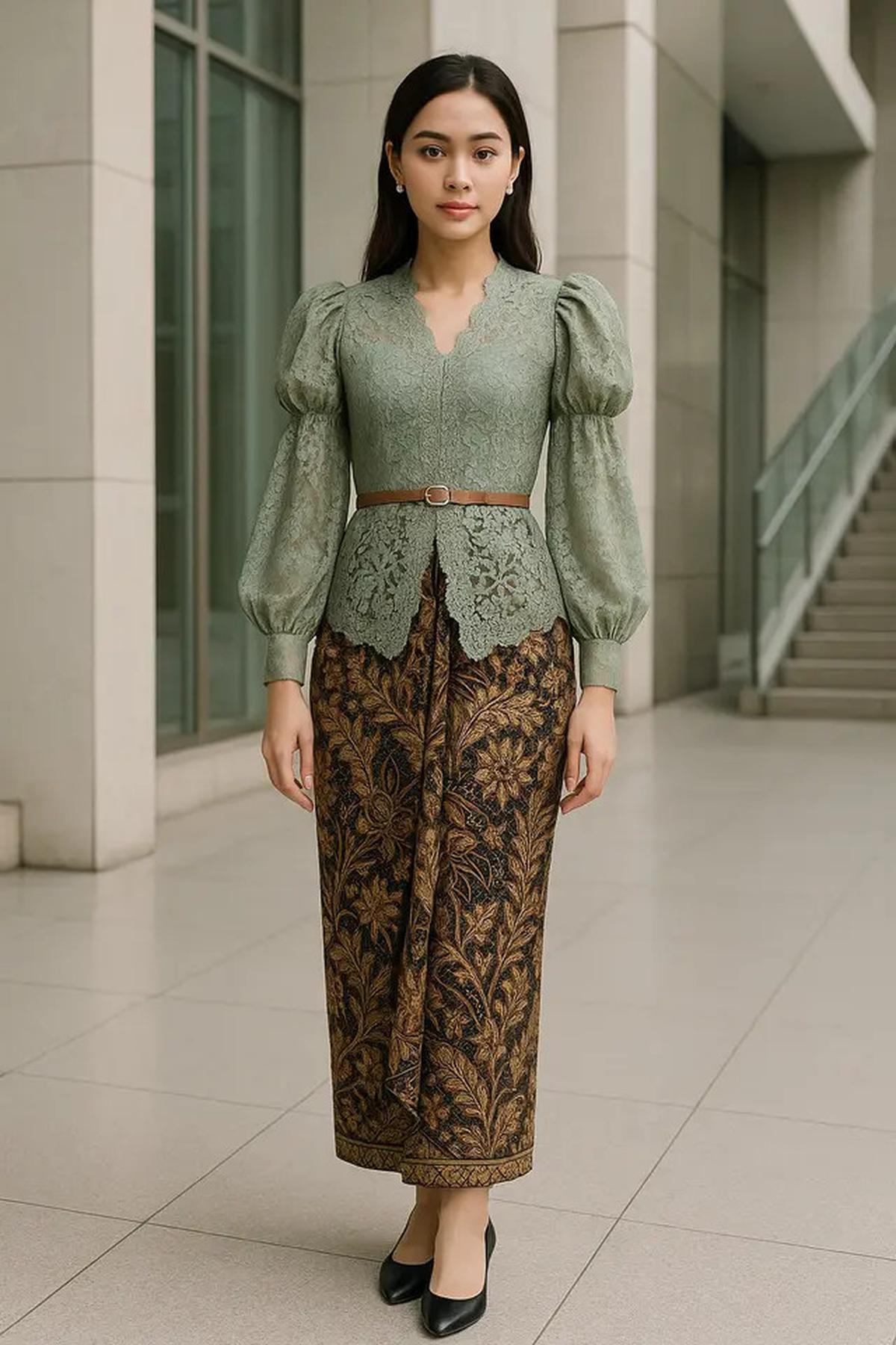 7 Model Batik Brokat Kombinasi Lengan Puff dan Bishop yang Sedang Hits di 2025