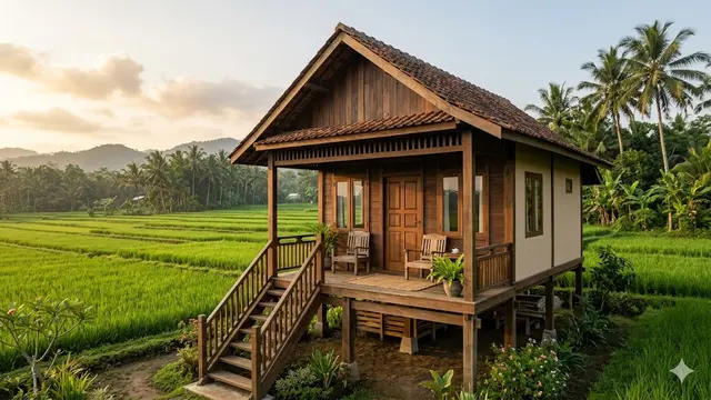Inspirasi Rumah Desa Ukuran 6x9 dengan Teras Menghadap Sawah