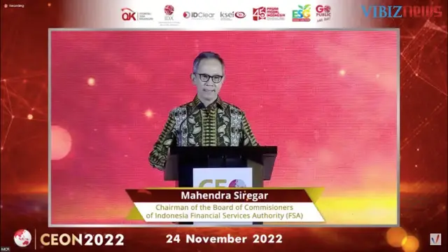 Ketua Dewan Komisioner Otoritas Jasa Keuangan (OJK), Mahendra Siregar saat acara CEO Networking 2022, Kamis (24/11/2022). (Foto: tangkapan layar/Pipit I.R)