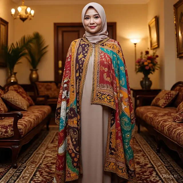 Gaya Mix and Match Batik Wanita Lengan Cape Anggun