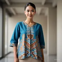 Ilustrasi Perempuan Mengenakan Baju Batik Setelan Rok Panjang (Foto: Meta AI)