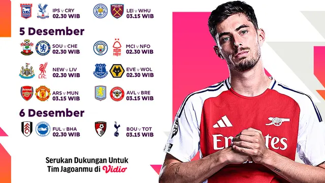 Jadwal Liga Inggris 2024/25 Matchweek 14 di Vidio