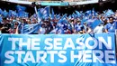 Fans Chelsea  bersorak sebelum pertandingan Premier League Summer Series 2023 di FedEx Field di Maryland, Washington, Senin (31/7/2023) pagi WIB. (Patrick Smith/Getty Images/AFP)