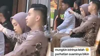 Viral aksi cowok yang perhatian terhadap pasangannya yang ngantuk di kondangan (sumber: Twitter/txtdarisadboys)