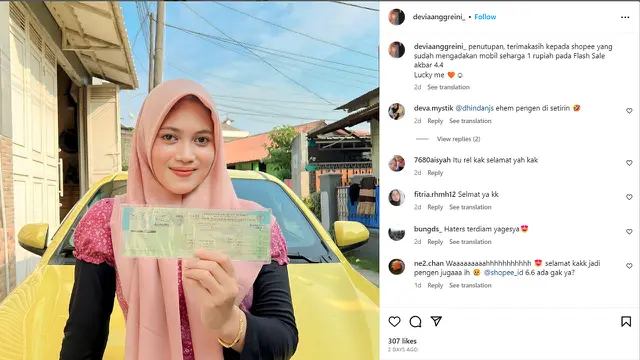 Rezeki Sudah Tertakar, Devi Akhirnya Resmi Terima Mobil Agya Rp1 dari Flash Sale Rp1 Shopee