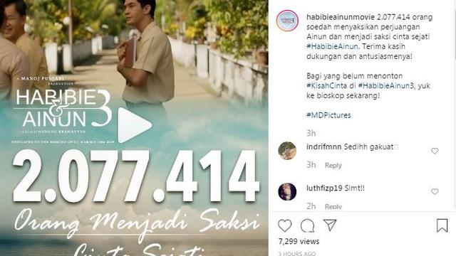 Jumlah penonton Habibie dan Ainun 3. (Foto: Instagram @habibieainunmovie)