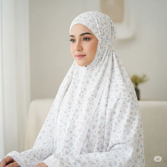 Mukena Katun Jepang Motif Bunga Lembut
