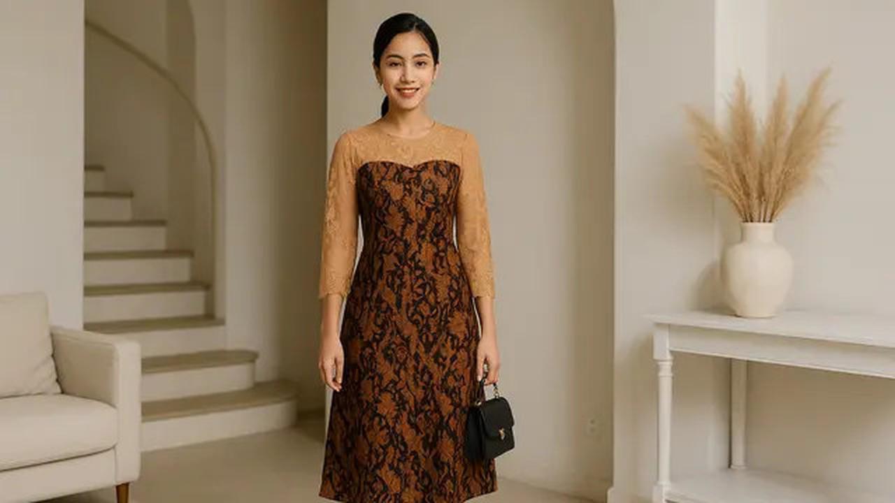 20 Model Dress Batik Kombinasi Brokat Lengan Panjang, Anggun untuk Acara Resmi dan Kondangan