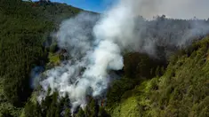 Foto udara ini menunjukkan asap yang mengepul dari kebakaran hutan di Nemocon, Kolombia pada 24 Januari 2024. (Luis ACOSTA/AFP)