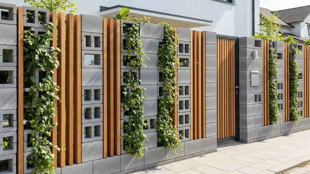 Pagar Rumah Minimalis Kombinasi Roster dan Tanaman Rambat (Gemini AI)