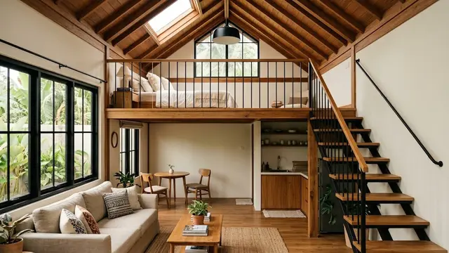 Mezzanine Terbuka dengan Langit-Langit Tinggi