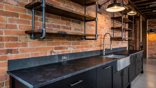 Desain Dapur Murah dengan Countertop Granit Imitasi