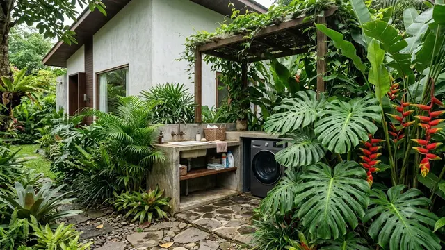 Konsep Taman Tropis di Sekeliling Area Cuci