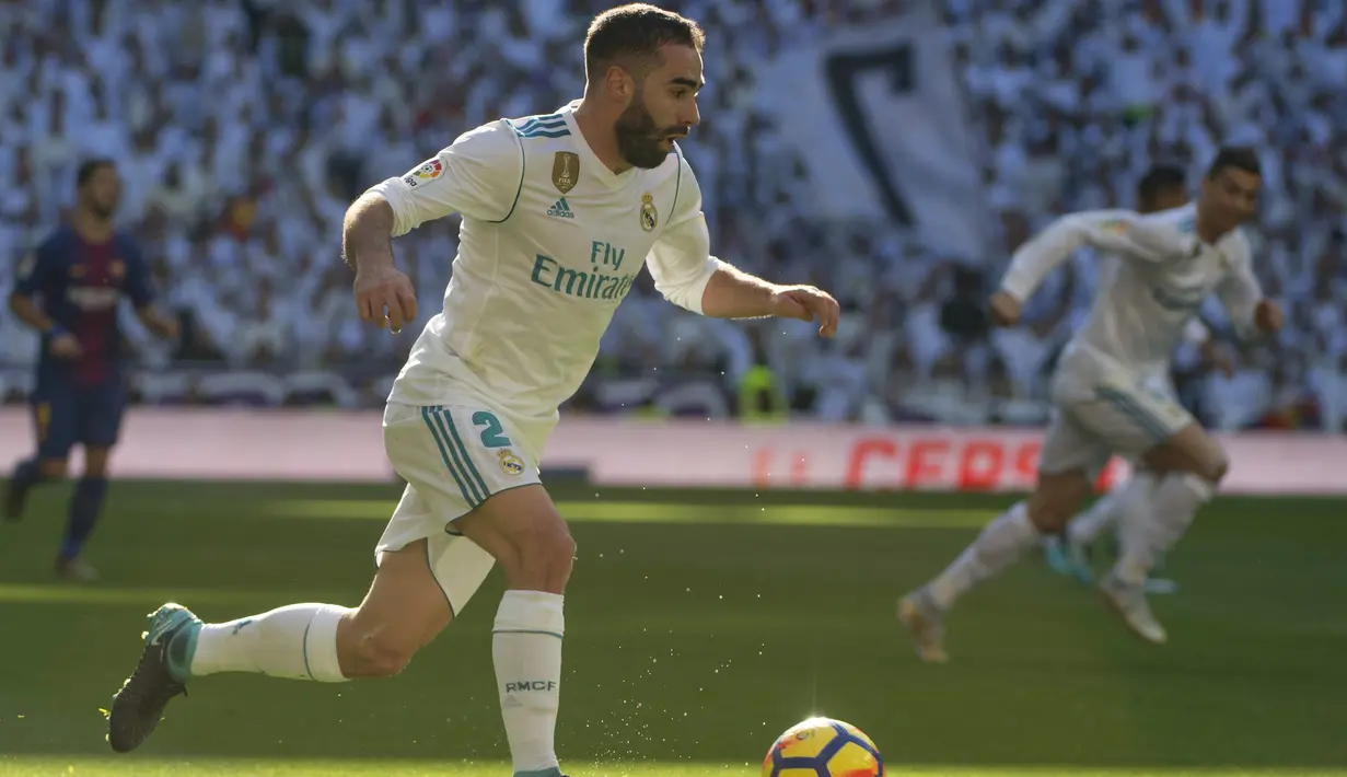 Mahar 6,5 juta euro ditebus Real Madrid sebagai bentuk ketertarikan Real Madrid pada tahun 2013. Kini, Carvajal salah satu pemain yang berharga bagi Real Madrid. (AFP/Curto de la Torre)