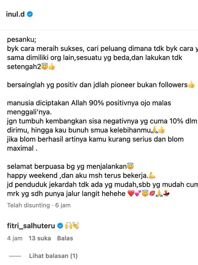 Unggahan Inul Daratista. (Foto: Dok. Instagram @inul.d)