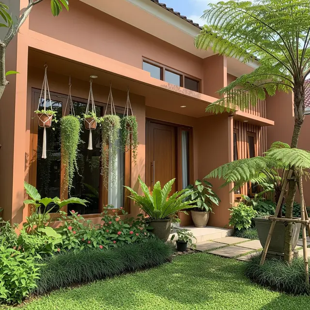 Halaman rumah warna Terracotta atau Cokelat Bata (Gemini AI)