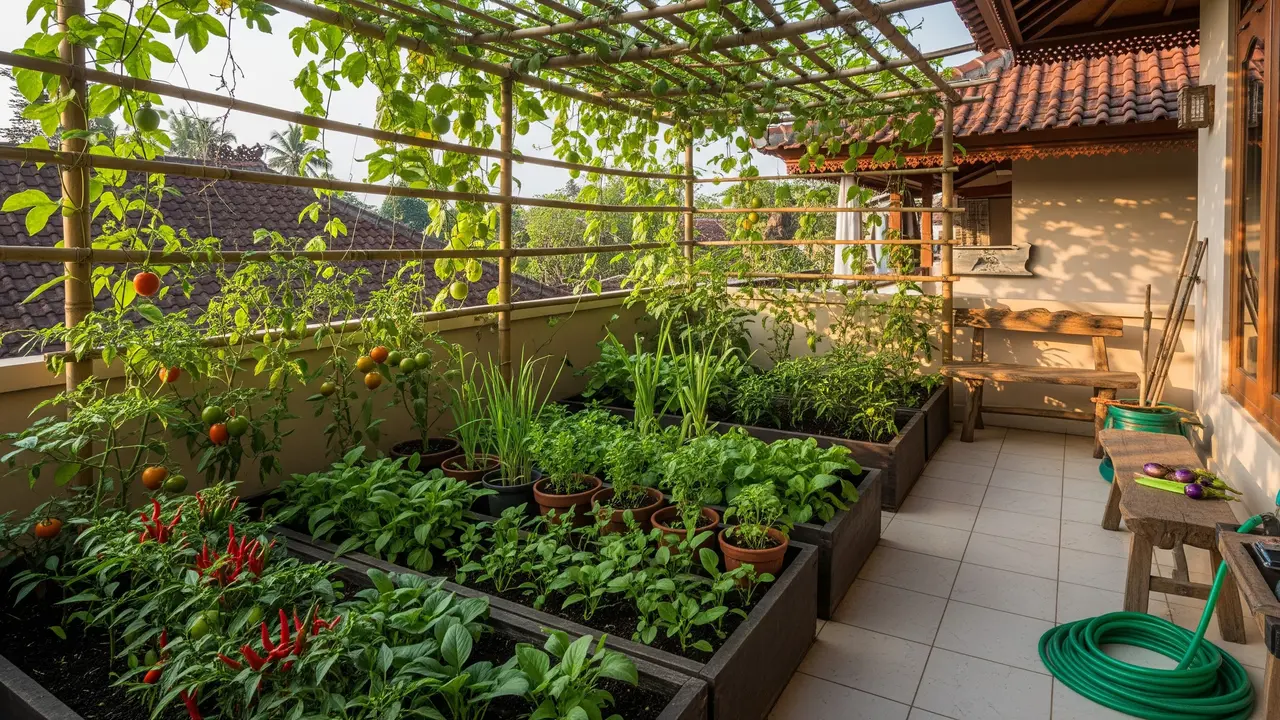 Ide Kebun Mini dengan Sayuran di Teras Rumah