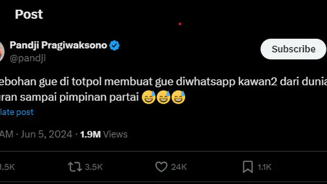 Cuitan Pandji Pragiwaksono di X