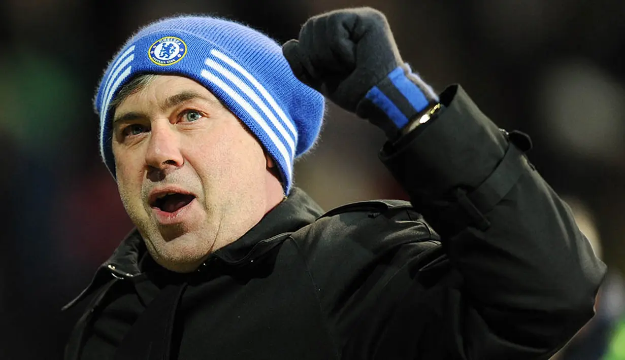 4. Carlo Ancelotti (2009-2011), 61.5% - Pelatih asal Italia ini juga tergolong sukses bersama Chelsea. Hanya dua musim dirinya berhasil mempersembahkan gelar juara liga dan piala FA pada musim perdananya. (AFP/Adrian Dennis)