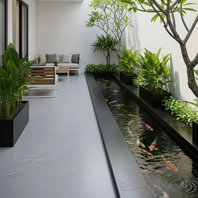 9 Ide Teras Minimalis dengan Kolam Koi, Estetik dan Menenangkan