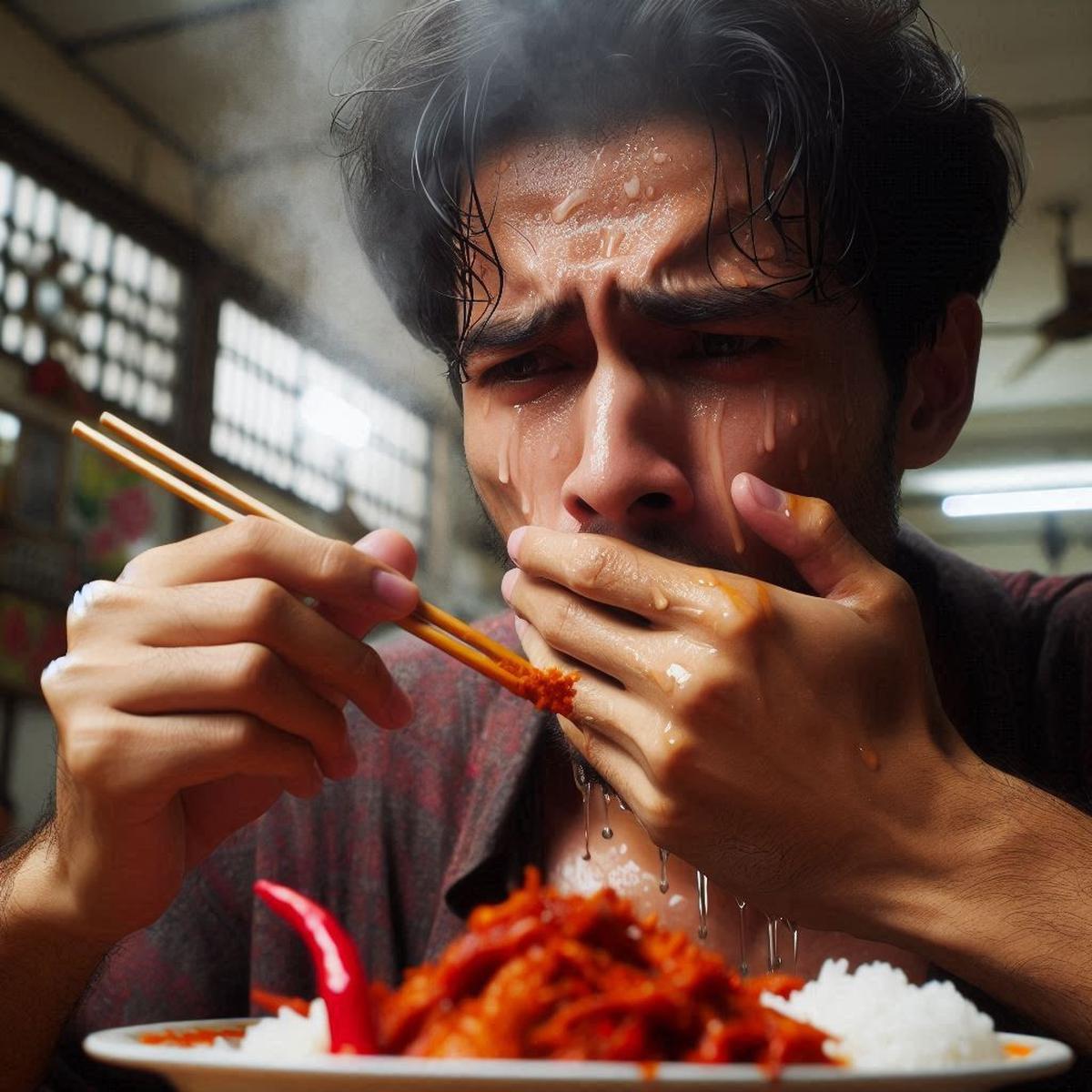 Ilustrasi Makan Makanan Pedas