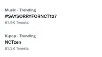 #SAYSORRYFORNCT127 Trending Twitter (Screenshot: Twitter)