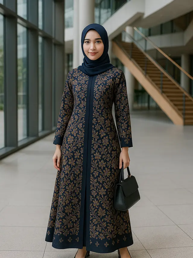 Model Gamis Batik Belah Tengah untuk ke Kantor Berjilbab 2025