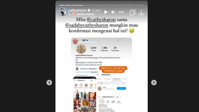 Cathy Sharon Buka Suara Soal Tudingan Pro Israel Gara-Gara Follow Akun IDF, Ungkap Alasannya Sempat Pantau Akun Tersebut