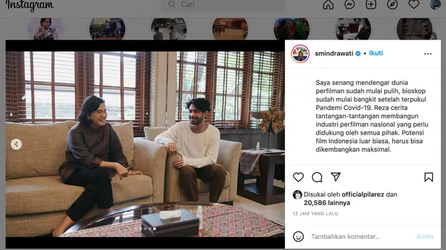 Unggahan Menteri Sri Mulyani.