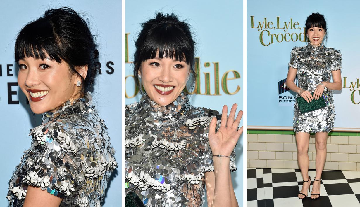 Foto kolase aktris asal AS, Constance Wu berpose saat menghadiri pemutaran perdana "Lyle, Lyle, Crocodile" di AMC Lincoln Square di New York pada hari Minggu, 2 Oktober 2022. (Photo by Evan Agostini/Invision/AP)