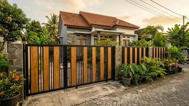 Gerbang Kombinasi Kayu dan Besi