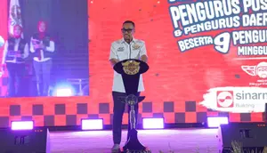 Poltikus NasDem Ahmad Sahroni, menghadiri halal bihalal pengurus pusat Harley Davidson Club Indonesia (HDCI), Minggu (12/5/2024). (Foto: Istimewa).