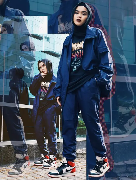 Nah, untuk yang satu ini gayanya memang kece banget. Sivia Azizah yang selalu tampil dengan gaya sportynya kali ini hadir memakai jogger pants, kaus hitam dan kemeja yang dijadikan sebagai outer. (Instagram/siviazizah)